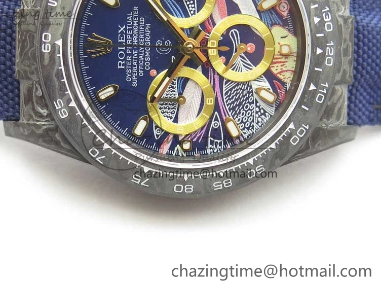 1222 Daytona DIW Carbon OMF Best Edition Blue Paint Dial on Deep Blue Nylon Strap A Tailored 2842